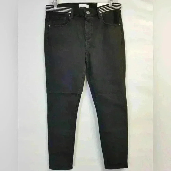 Women's Loft Modern Skinny Black Embroidered Waist Jeans Size 10 - Picture 1 of 9